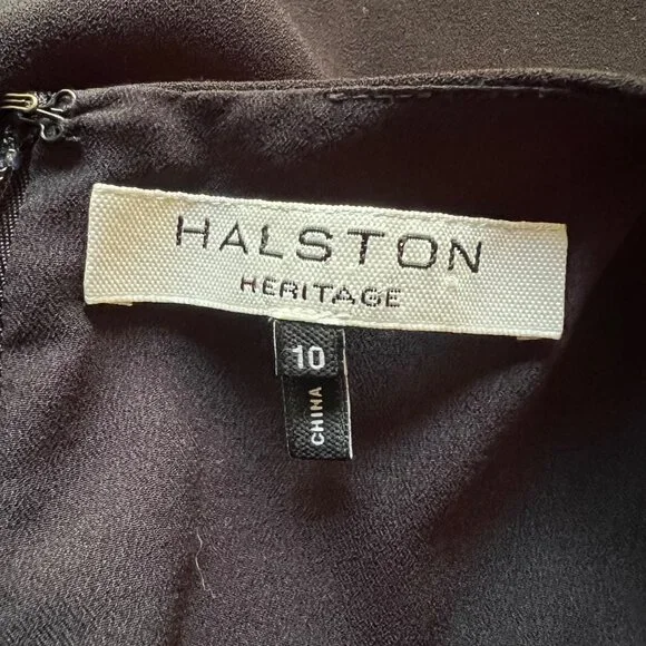 Halston Heritage Size 10 Black & White Draped Ruffle Overlay Asymmetrical Dress